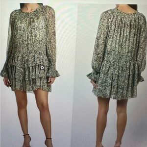 Cinq a Sept Green Tiered Mini  Dress